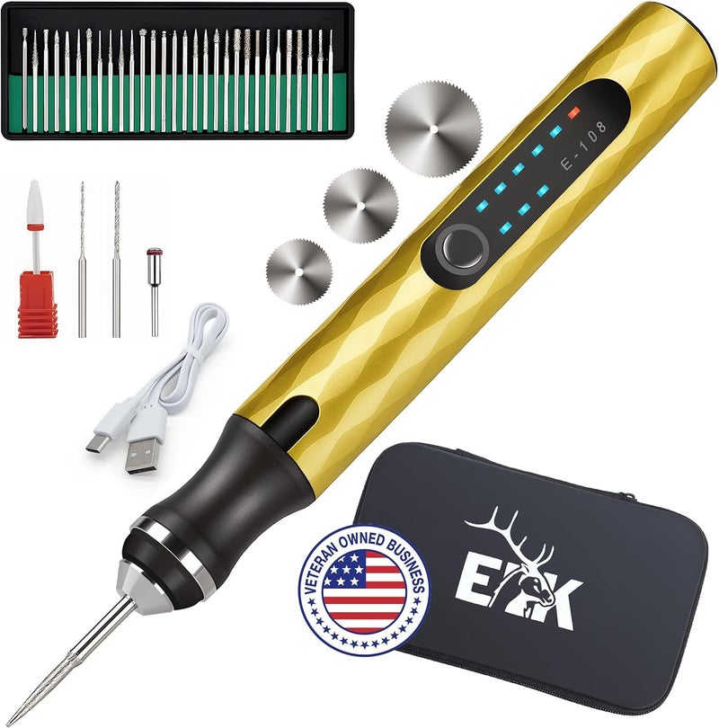 ELK Customizer Engraving Pen for All Materials - 2025 UPGRADED Torque - Rechargeable, Wireless & Beginner Friendly - Engrave 50+ Surfaces - For DIYers & Artists - 30+ Bits & Tools Included - Gold - Image 1